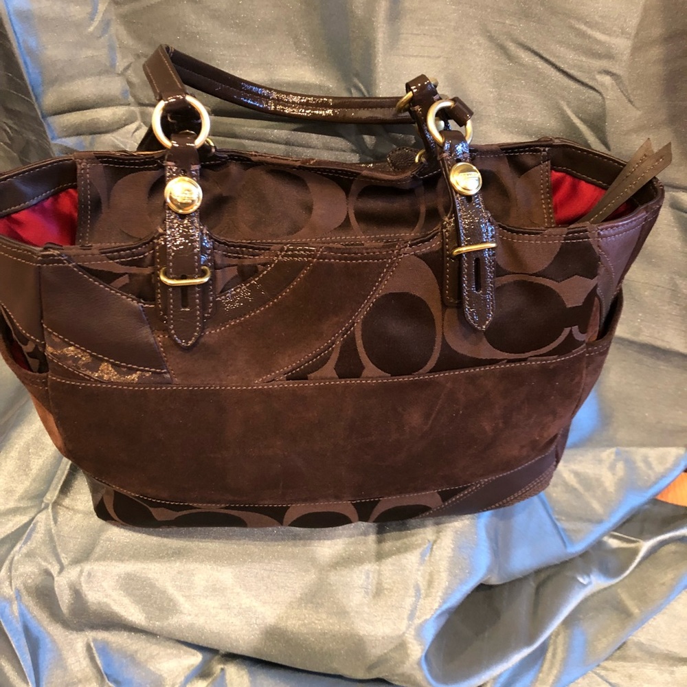 Brown multi-print authentic Coach handbag